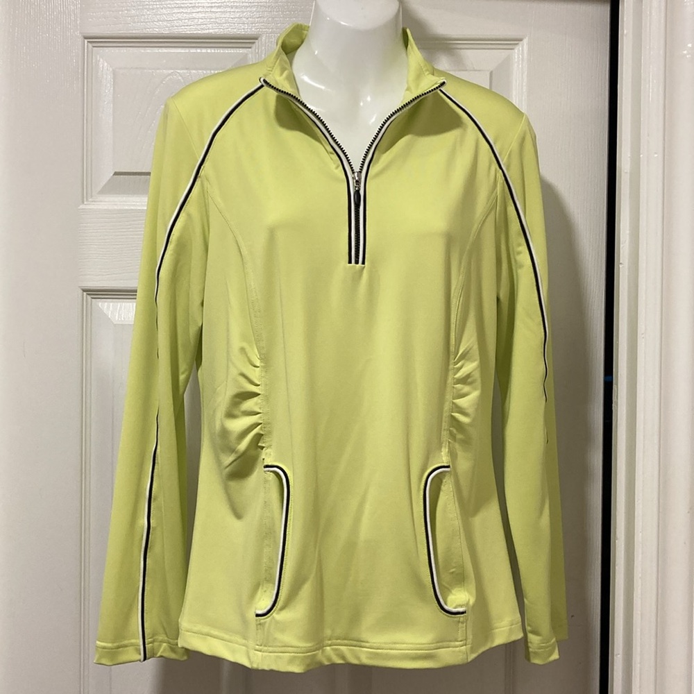 Zenergy® GOLF by Chico's Green Zip Long Sleeve Top Black & White Trim - Sz 1